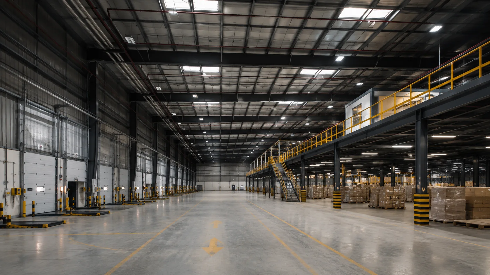 Industrial warehouse interior, 4,800 m², ICAD-II Abu Dhabi — industrial construction