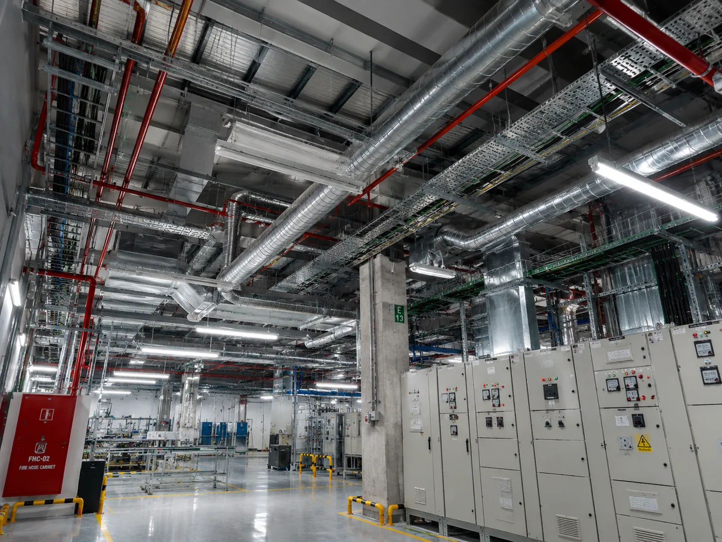 MEP retrofit in a factory, Mussafah Abu Dhabi — industrial mechanical electrical plumbing